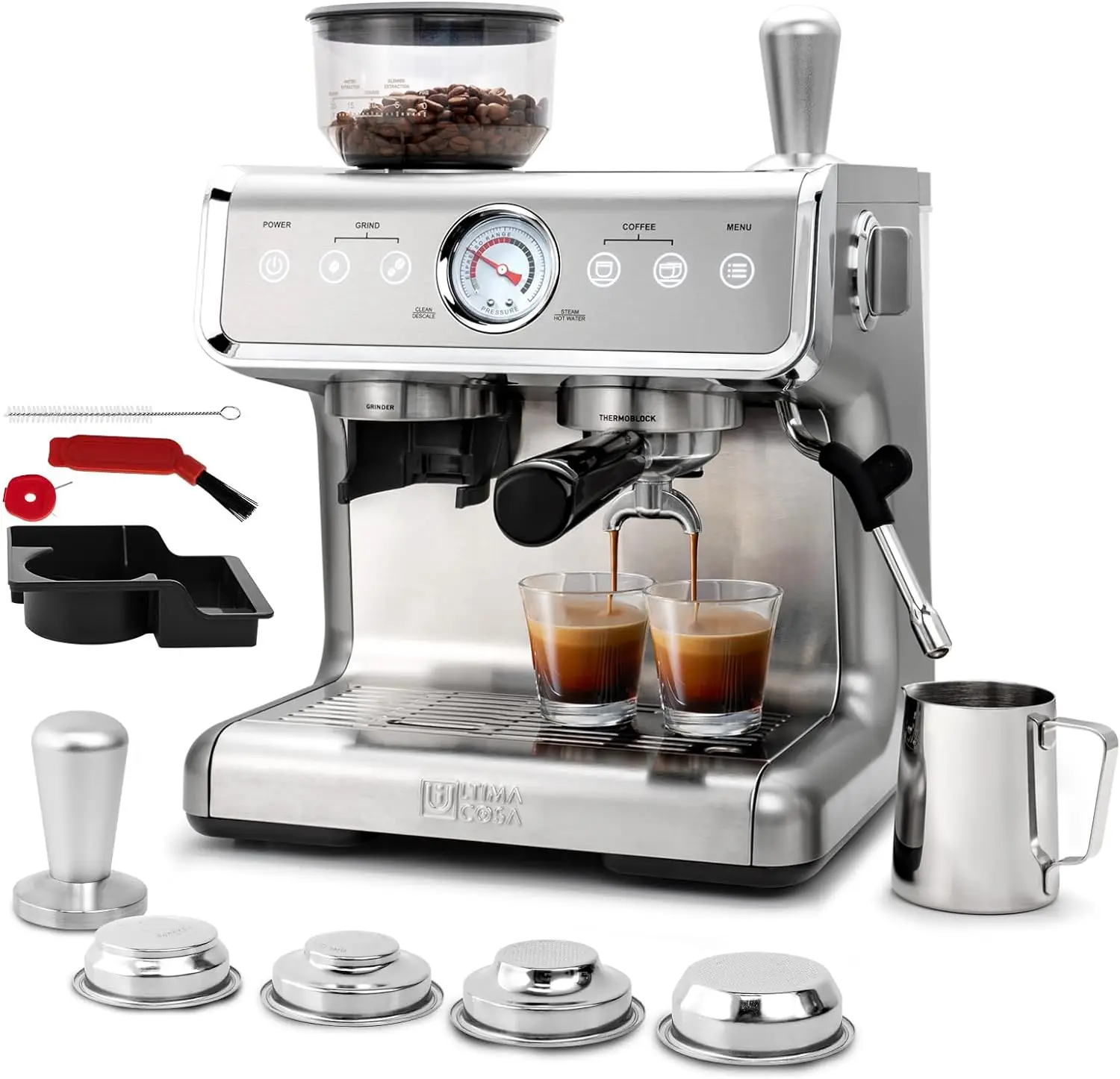 Ultima Cosa Espresso Machine 15 Bar for Home Barista PID Intelligent Temp Control Professional Coffee Maker With Grinder & Steam Wand for Cappuccinos