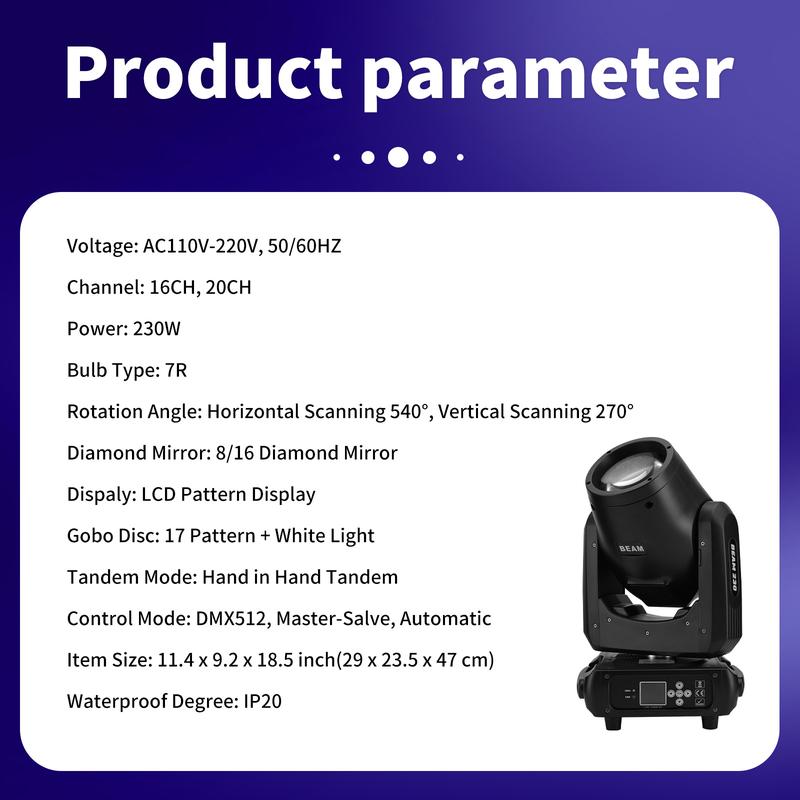 PAIDUN 230W 7R Beam Moving Head Stage Light DMX512 Gobo Rainbow Effect DJ Disco Bar Club Party Wedding