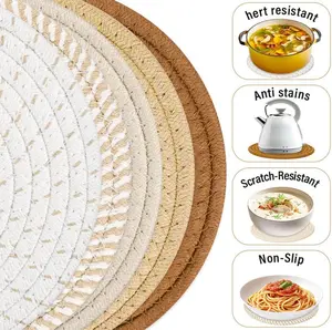 Trivet Mats Set for Hot Dishes, 5 Heat Resistant Pot Holders for Kitchen, Home Essentials, Anti Stain Hot Pads for Hot pots and Pans, Fall Decorations for Home, 7 Inches(Brown)