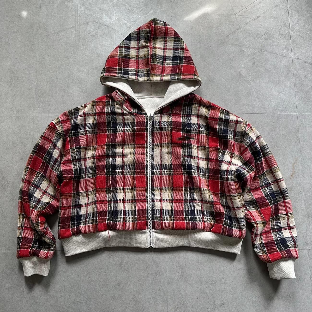 y2k Mens Oversized Reversible Hoodies Women Plaid Preppy Hoodie Streetwear Vintage Zipper Hooded Sweatshirt All Oversized Christmas Halloween Thanksgiving Day Menswear Tops Pullover