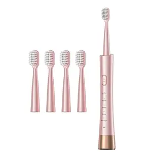 Toothbrush for Adults, USB Rechargeable Toothbrush with 4 Brush Heads, Smart Timer, 5 Modes, 2-Hour Fast Charge Last 30 Days, Pink