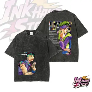 Rohan Kishibe, a popular character from JoJo's Bizarre Adventure.--Short Sleeve Cotton Unisex Retro wash Tee