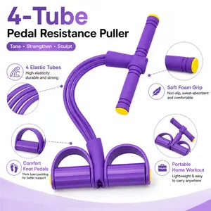 4-Tube Pedal Resistance Puller, Portable Home Exercise Equipment with Foam Grip Handles and Non-Slip Foot Pedals for Daily Indoor Workouts