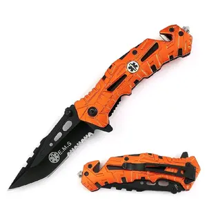 E.M.S. Emblem Knife Spring Assisted w/ Aluminum Handle, Liner Locking System, Removable Metal Pocket Clip.