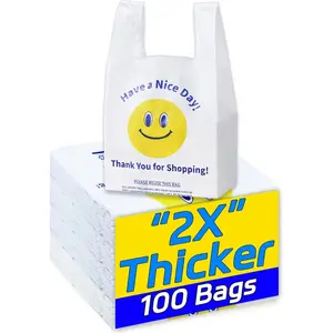 1/6 Barrel White Thank You Heavy-Duty HDPE Plastic Tie Handle Bags, 100-Pack Bulk Supplies with Reinforced Grip, 0.8 Mil (20 Microns) 11"x6"x21" Large Bags for Grocery Hauls, Retail Use