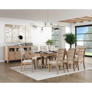 Homelegance 5848-102-7PC 7 pc Aberdeen distressed light oak finish wood dining table set trestle base
