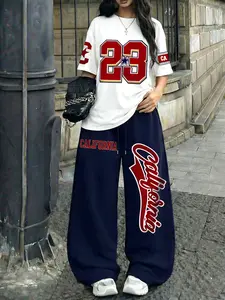Hiphop Style 2-Piece Set, Loose-Fitting Oversized Pants & Top, Casual Student Wear, Comfortable Daily, Trendy Fashion
