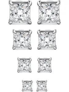 4 Pairs Magnetic Earrings for Men Women, Stainless Steel No Piercing Clip-On Hoop Earrings, Round Square Cubic Zirconia 4-7mm, Artificial Zirconia Earrings