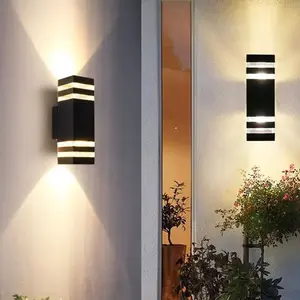 Modern Outdoor Wall Light, Square LED Up-Down Lamp, Ip44 Waterproof, E27 Base, Ideal for House Porch Garage, Single Pack, Outdoor Lighting