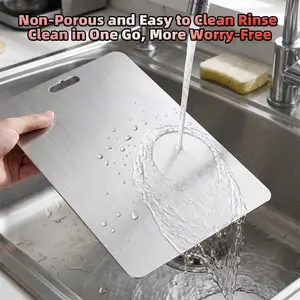 1Pc Stainless Steel Cutting Board for Kitchen, Double Sided Metal Chopping Board, Non Slip Titanium Cutting Board for Meat, Vegetables & Dough Preparation#Summervibes