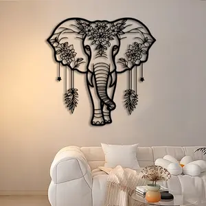 1pc Elephant and Flower Metal Wall Art, Elegant Elephant and Flower Statue Mural, Animal Design, Perfect for Safari Room, Jungle Corner, Wildlife Wall Decor, Earth Day Decor, Ideal Gift for Nature Lovers