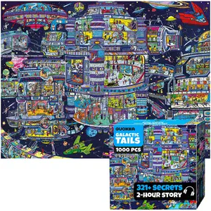 QUOKKA 1000-Piece Jigsaw Puzzle for Adults & Ages 15+, Galactic Tails Sci-Fi Art with Mysteries, Creativity-Boosting Fun Challenges, Bonus Envelopes Imaginative Characters Calming Activity