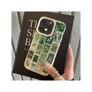 1pc TPU Material Green Vintage Stamp Full Screen Pattern Phone Case Suitable For IPhone17/IPhone17 Air/IPhone17 Pro/IPhone17 Pro Max/16 Pro Max/15 Pro Max/14 Pro Max/13 Pro Max/12 Pro Max