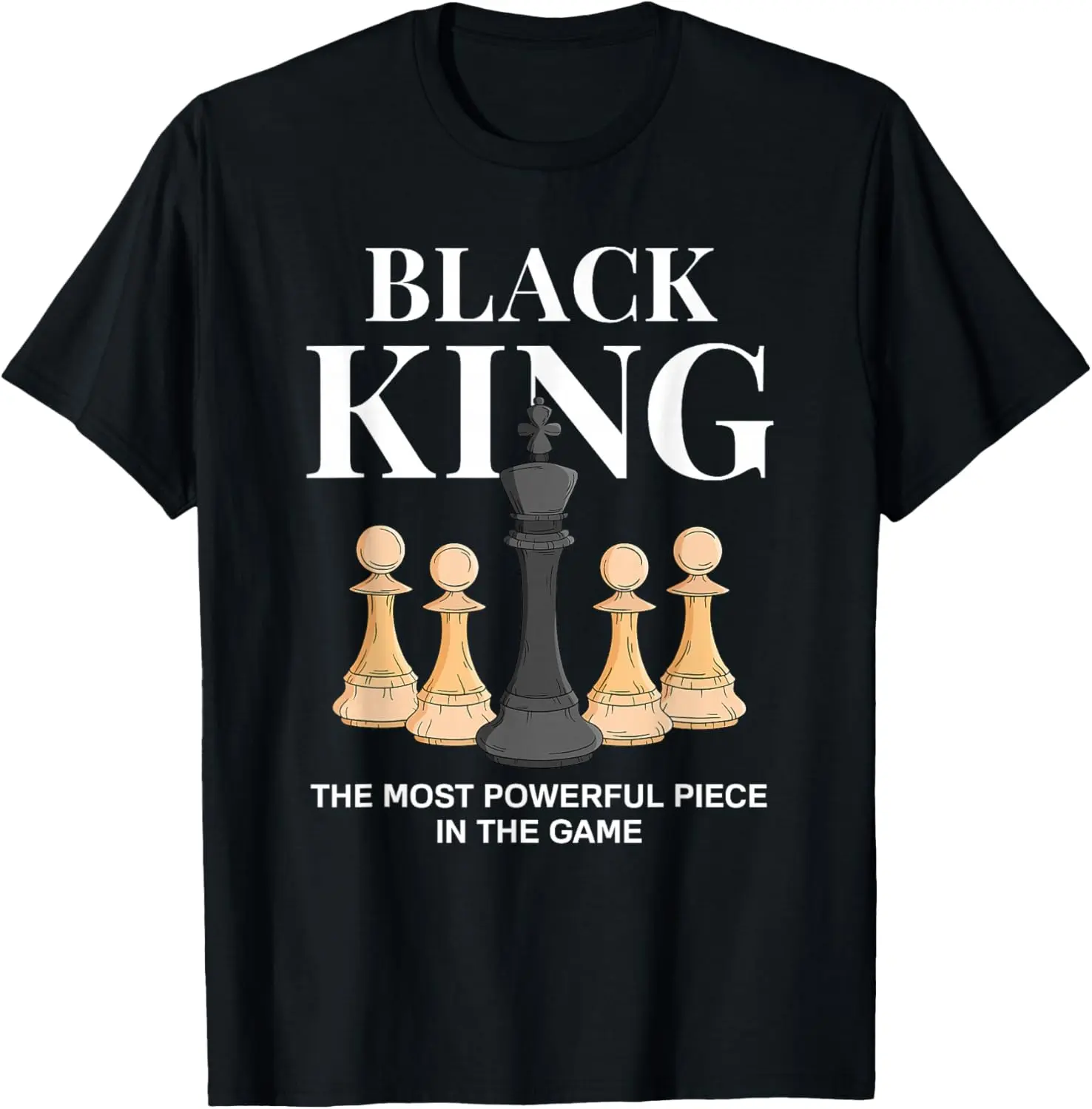 Men's Pure Cotton Black King Chess Graphic T-Shirt - Round Neck, Short Sleeve, Natural Fabric, Casual Fitness Top, Gift for Men