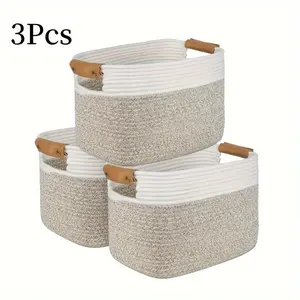 cotton rope baskets, organizing baskets, 38.1x25.4x24.1 cm (15x10x9.5 inches) woven baskets with handles, organizing baskets, dirty clothes baskets
