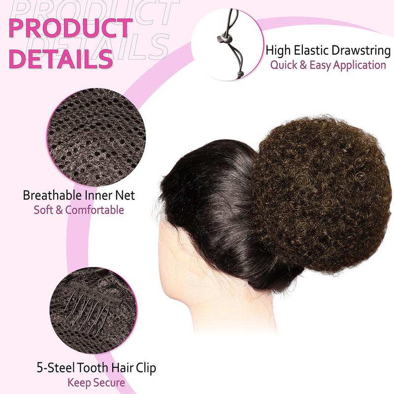 Black Women’s Go-To Afro Puff Ponytail! 6/8 Inch Real Human Hair, Clip-on Drawstring, Durable Natural & Thick Voluminous Look
