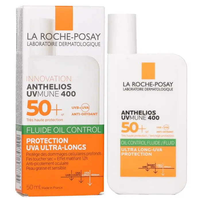 La Roche Posay Anthelios UVMune 400 Facial Sunscreen Bottle - SPF50 Sun Protective UV Protector, 50ml Thermal Water Fluid, Sebum & Oil-Control, Sweat & Humidity Resistant, 12 Hours Long-Lasting for Acne Prone Sensitive Skin