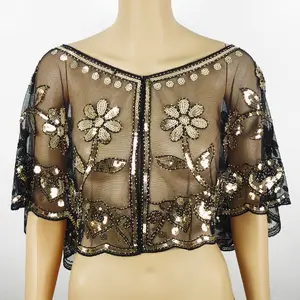 Glitter Shawl Women Summer Sequin Capelet Shoulder Wrap Sleeveless Top for Party Clubwear Evening Outfit