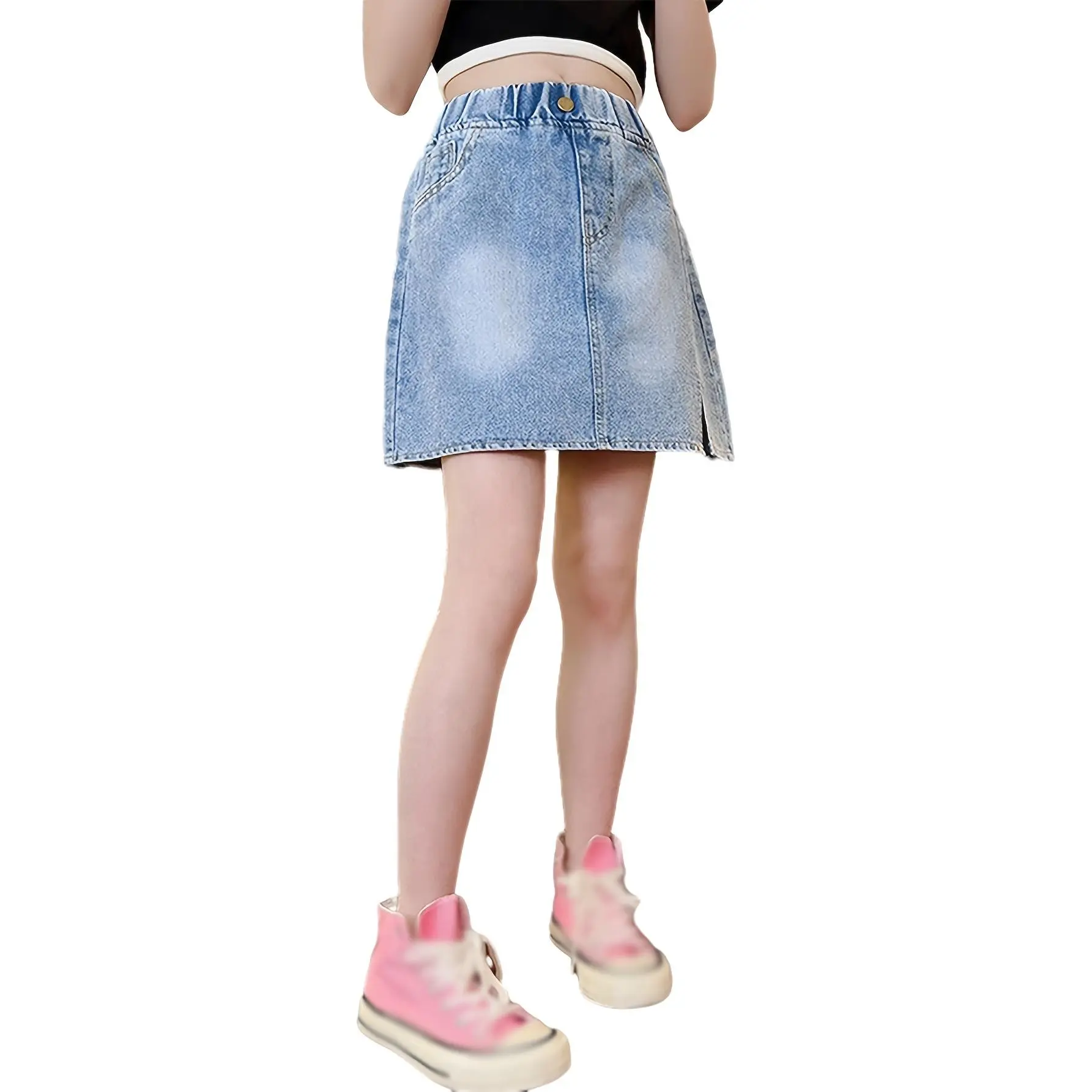 Y2k Denim Skirt|   Elastic High Waisted Casual A-Line Pencil Skirt with Pocket, Solid Color, Knee High, Summer Season, Perfect for Girls 6-16 Years