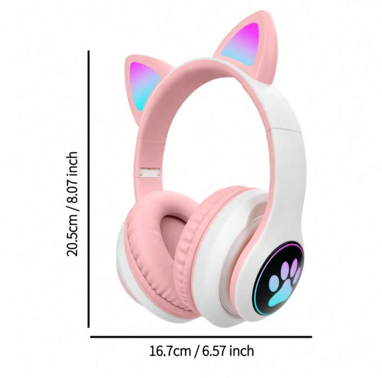 Cat Ear RGB Wireless Gaming Headset - 50mm Drivers, Bluetooth 5.3, 40H Play Time, Noise Canceling Microphone, Stereo Sound, Cat Ear LED Illumination, Headband Noise Canceling