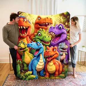 1 Piece Comfortable Cartoon Cute Little Dinosaur Print Flannel Throw Blanket - All-Season Digital Print Sofa Cover, Office, Bedroom - Soft, Warm, Stain-Resistant, Travel Child-Friendly Decorative Blanket