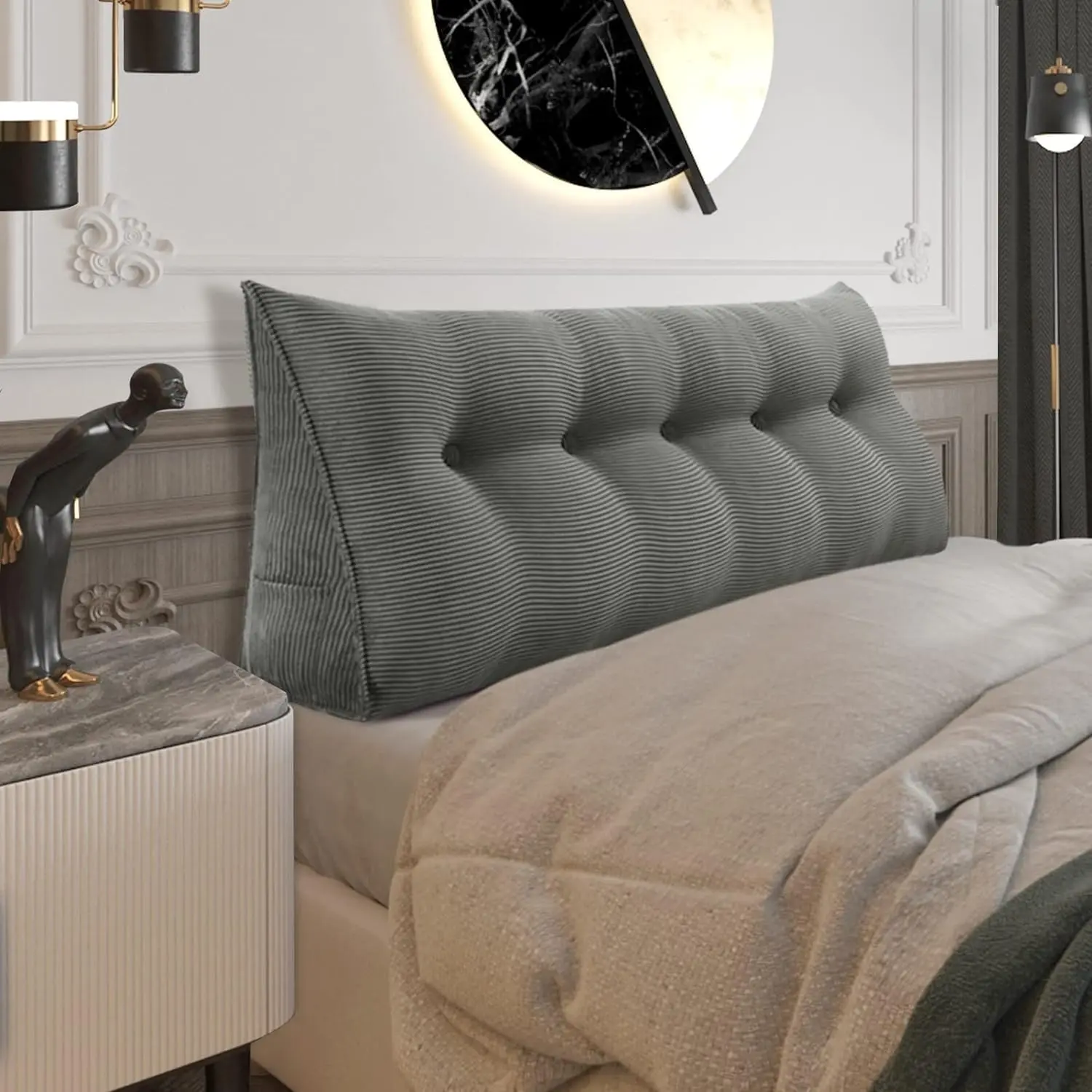 Daneey Large Corduroy Wedge Pillow, Soft Triangular Backrest with Removable Cover, Upholstered Lumbar Support for Reading in Bed - Dark Gray, Triangular Shape, Bed Wedge Reading Pillows, Lumbar Support Solutions, Great For Reading At Bed, Bed Support Solu