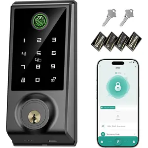 Door Lock, 5-in-1 Keypad Deadbolt for Front Door, Keyless Entry Door Lock with App Control, Auto-Lock, Anti-Peeping Password, 4 IC Cards, 15-Min Installation, Black
