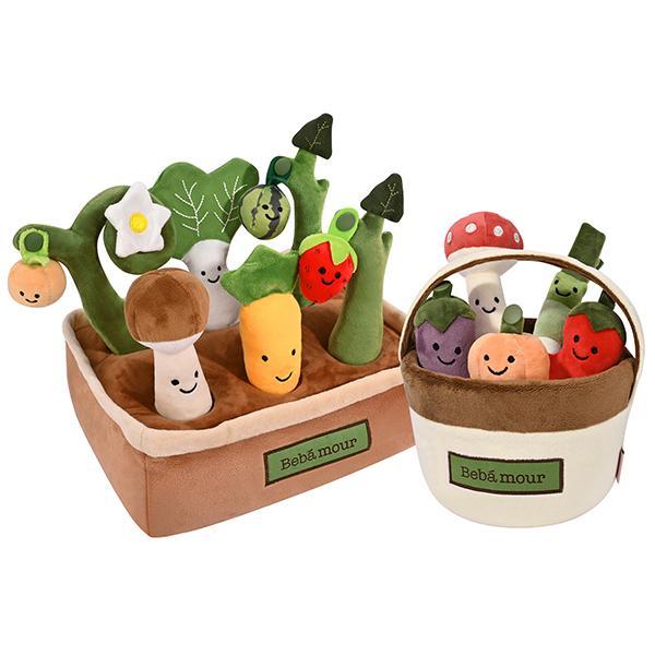【Bebamour】 Vegetable Pull & Play Plush Toy, Montessori Sensory Toy for Babies 0-12 Months, Soft Stuffed Carrot Set, Perfect Newborn Gift & Baby Shower Present