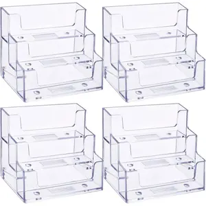 TecUnite 4 Pack Business Card Holder 3 Tiers Acrylic Card Stand Organizer Clear Card Holder Display for Office, 180 Cards Capacity