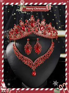 Women Rhinestone Jewelry Set, Wedding Party Accessories, Bride Crown Necklace Earrings, Alloy Material, All Seasons