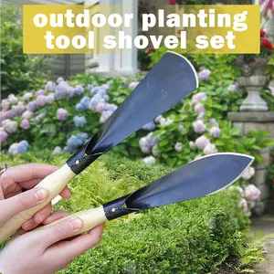 2 Counts Garden Shovel Garden Pointed with Pointed Tip and Flat Tip, Garden shovel made of black manganese steel and having a wooden grip., necessary Gardening Tools for Easy Plant Cultivation
