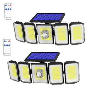 Solar Powered Outdoor Wall Light, 5-head Solar Motion-Sensor LED Security Light with Remote Control, Wide Angle Lighting for Yard, Corridor, Courtyard, School