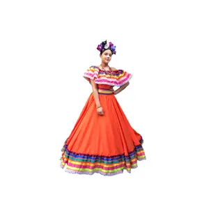 Traditional Mexican Orange Dress Handmade Double Comfort Elegant
