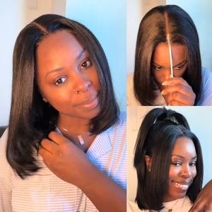 UNice Glueless Yaki Straight Short Bob Wig with Drawstring Pre-cut 7x5 HD Lace Human Hair Wigs with Bleached Knots Beginner Friendly Natural Hairline summer wig