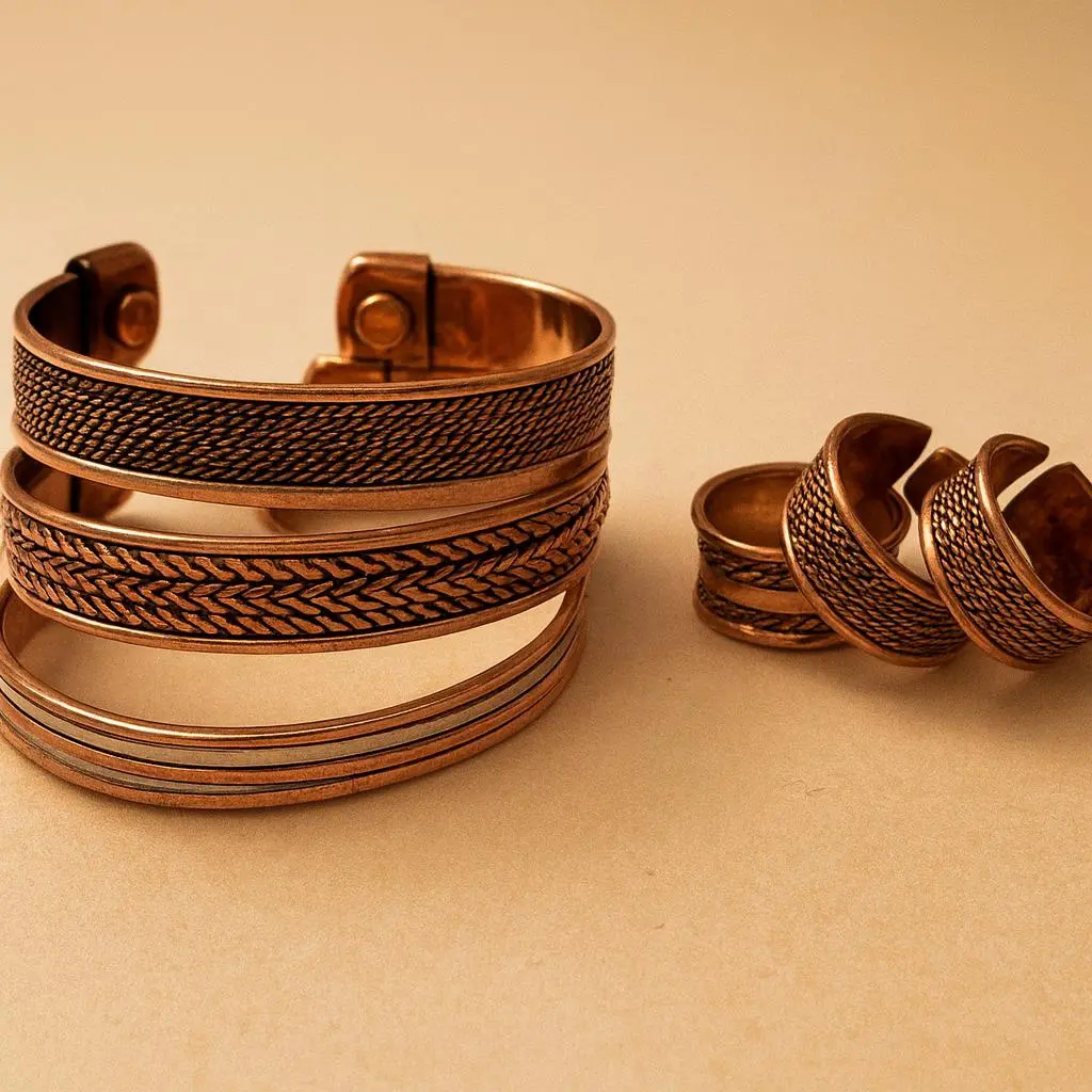 Handcrafted Copper Bracelet and Ring Set - Adjustable Copper Jewelry Set Handcrafted Copper Bracelet and Ring Set - Adjustable Copper Jewelry Set
