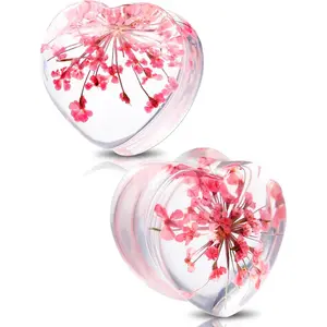 2 count Heart Ear Gauges Flower Double Flared Ear Tunnels Ear Gauge Plugs 2g to 5/8''  Tunnels Ear Stretcher Ear Expander Ear Plugs for Women Ear Gauges   for Wedding