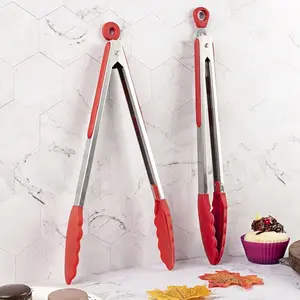 2pcs Kitchen Cooking BBQ Clips with Silicone Heads and Stainless Steel Handles, Non-Stick Heat Resistant Grips, Multi-Scene Grill Salad Tools