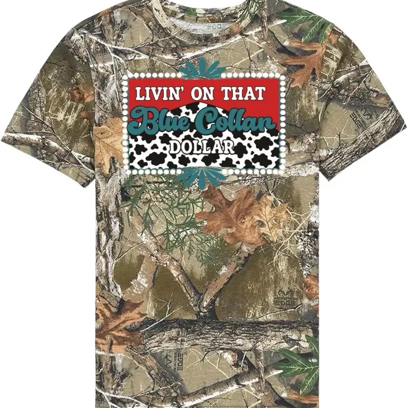 Livin’ on that Blue Collar Dollar CowPrint Women’s  Graphic Tees