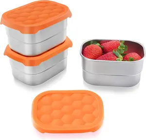 Stainless steel snacks containers with leakfree silicon lid - 3 pcs(8 oz each)  metal containers for lunches - BPA Free high quality material kids small snacks box