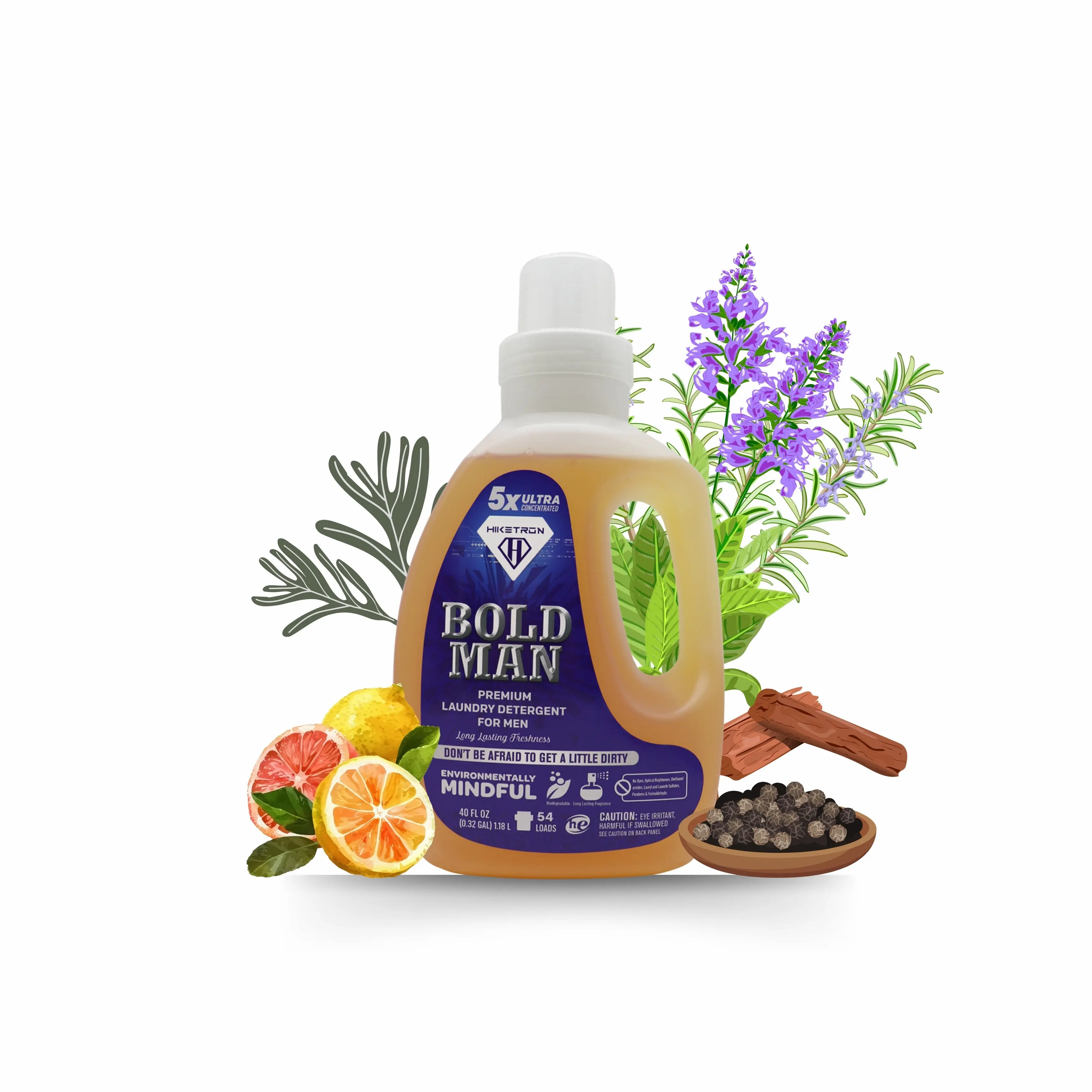 Hiketron Bold Masculine Woody-Scented Concentrated Liquid Laundry Detergent - Biodegradable, Fabric-Safe, Long-Lasting for Baby & Maternity Care with Citrus, Rosemary, Musk, Cedar Notes