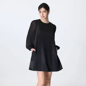 Women's Balloon Long Sleeve Satin Swing Dress - A New Day