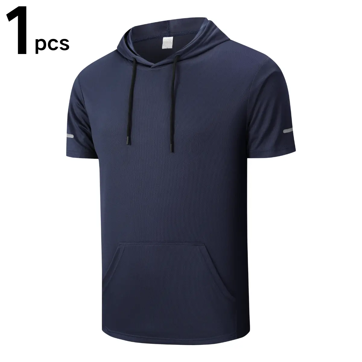 Men's Solid Color Short-Sleeve Sporty T-Shirt Hoodies - Elastic Drawstring, Breathable Mesh, Kangaroo Pocket, Reflective Strips - Men&rsquo;s Clothes for Summer Sports, Commuting, Sporty T-Shirts