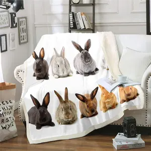 Feelyou 3D Bunny Print Sherpa Blanket - Cute, Adorable Style Animal Artwork Fleece Blanket, Soft Plush Adult Throw for Sofa Couch, Daughter’s Room Accessory, Cute Blankets, Sherpa Blankets