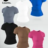 Women's Crew-Neck Workout T-Shirts, 1/3/6-Pack Options, Moisture-Wicking Quick-Dry Knit Athletic Tops, Breathable High-Stretch Soft Gym Tees for Yoga, Running, Daily Wear and Athleisure, Multiple Colors, Sizes S–XXL