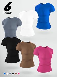 women's solid color sports tee, breathable quick drying crew neck t-shirt, ladies sportswear for gym workout running, gym tops, workout clothes women, breathable activewear