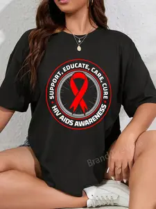 100% Cotton Unisex HIV AIDS Immune Deficiency Disease Red Ribbon Patient T-Shirt Casual Graphic Printed Vintage Tshirt
