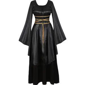 Women’s Medieval Renaissance Black Dress Gothic Costume NWT with Belt