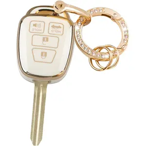 Key Fob Cover with Metal Keychain Compatible with Toyota Corolla 2014 2015 2016 2017 2018 2019 Camry 2014-2017 Tacoma 2016-2018 Accessories Soft TPU Protection Case Shell White