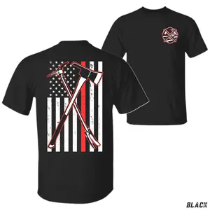 Firefighter Axe Flag T Shirt Navy Blue Fire Dept Graphic Tee Patriotic Thin Red Line Shirt For First Responders And Heroes Gift For Men-DK.X