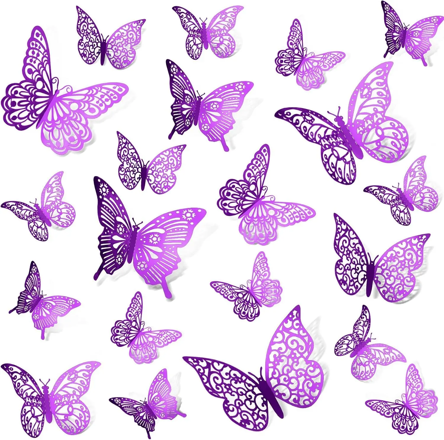 72Pcs Butterfly Decorations, Purple 3D Butterfly Wall Decor Stickers, 4 Styles 3 Sizes Removable Butterflies Stickers Room Home Decor for Crafts Cake Birthday Halloween Tea Party Decorations